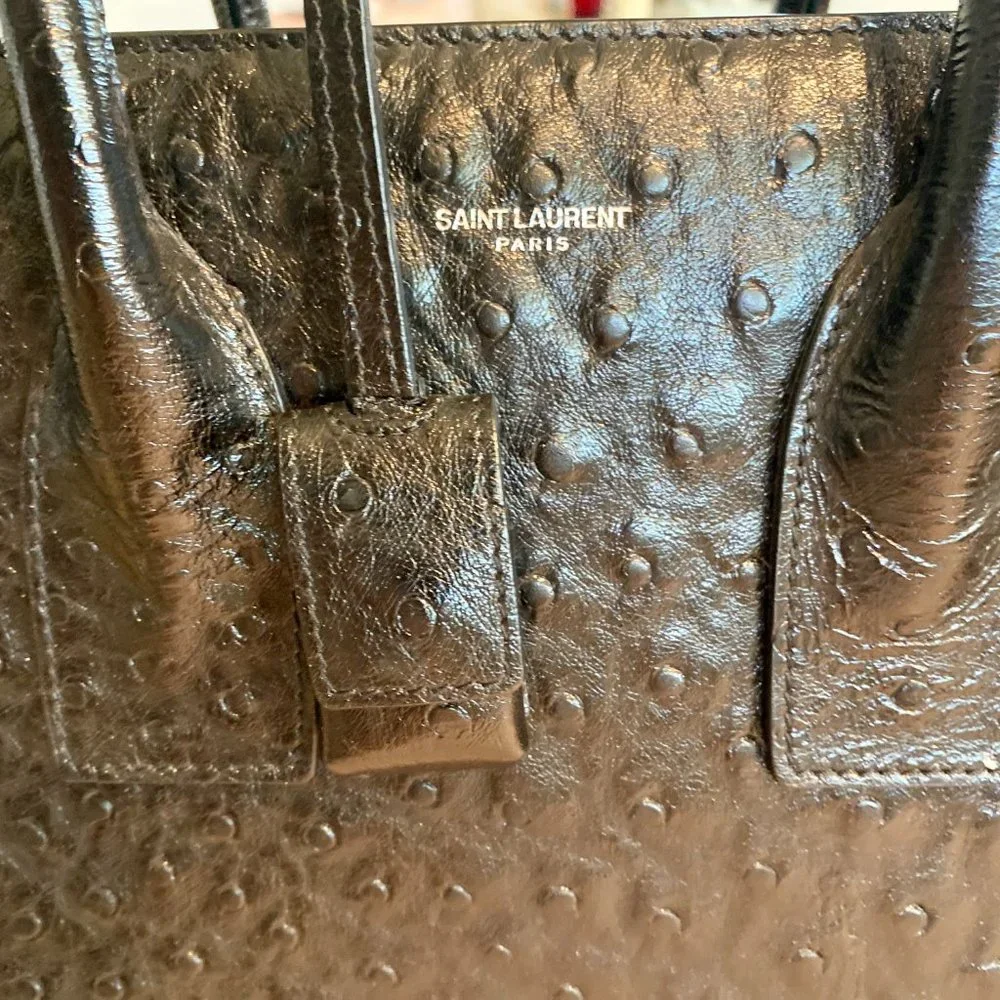 Yves Saint Laurent Black Ostrich Small Sac Du Jour Handbag - Picture 4 of 8
